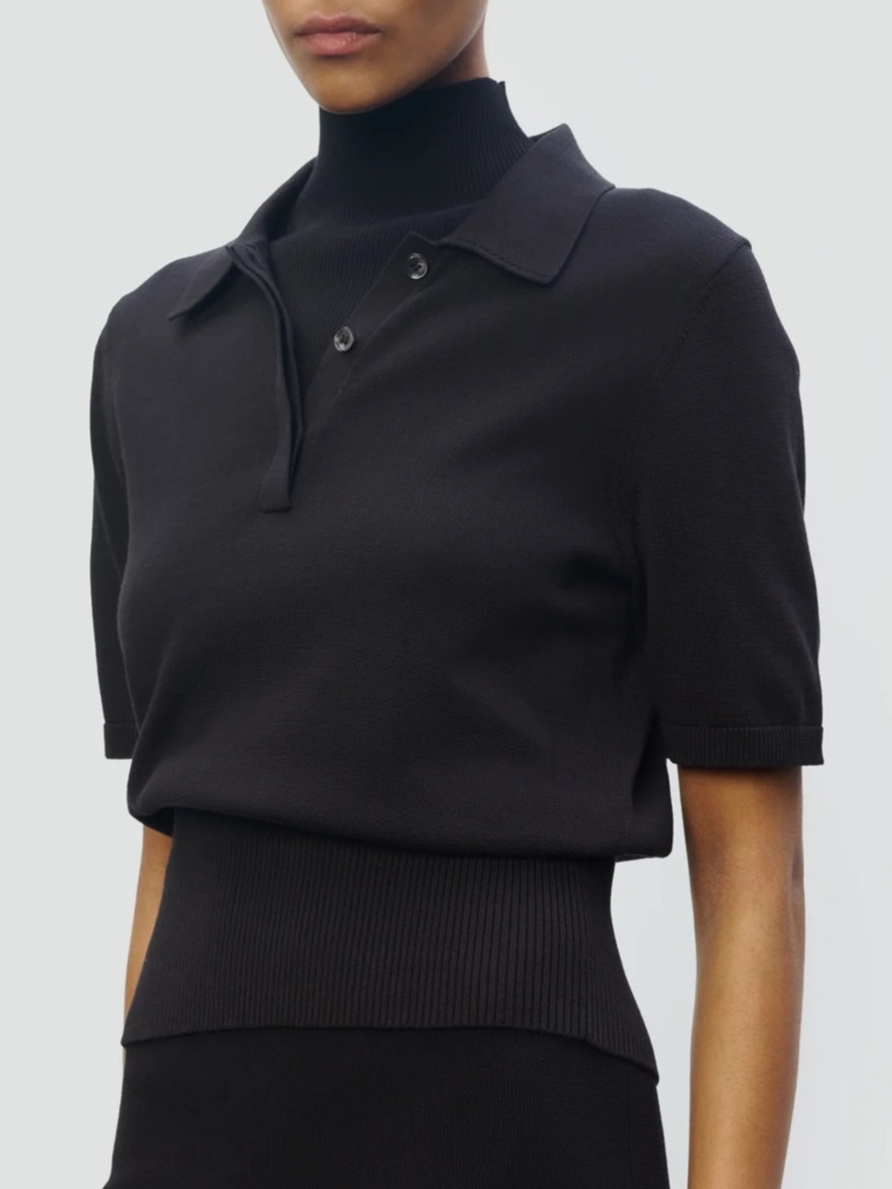 440ME Black Short-Sleeve Polo Knit Top